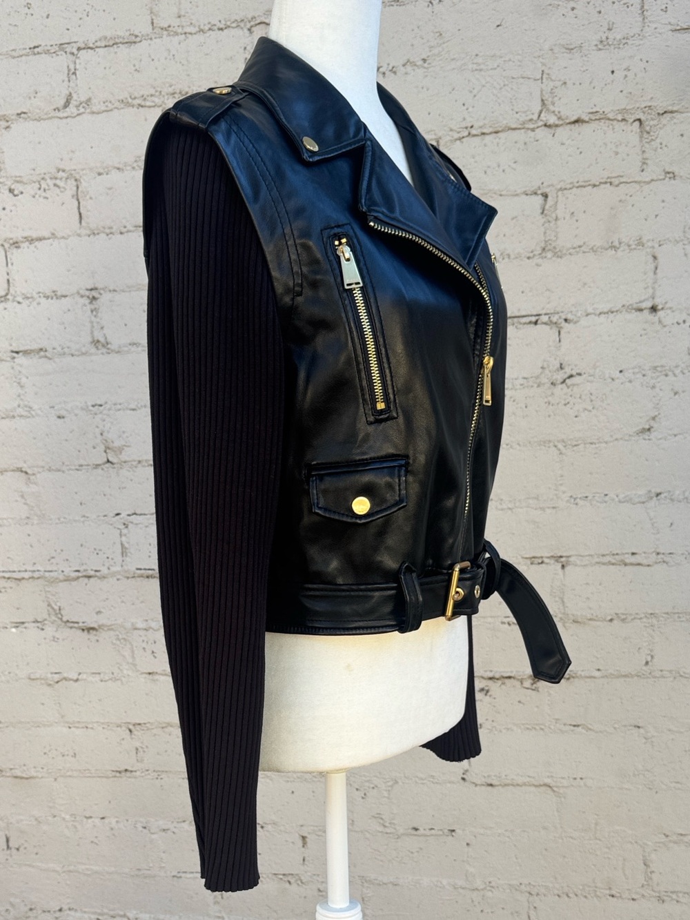 Jonathan Simkhai Belene Jacket Vegan Leather Knit Sleeves Size M - Picture 9 of 16